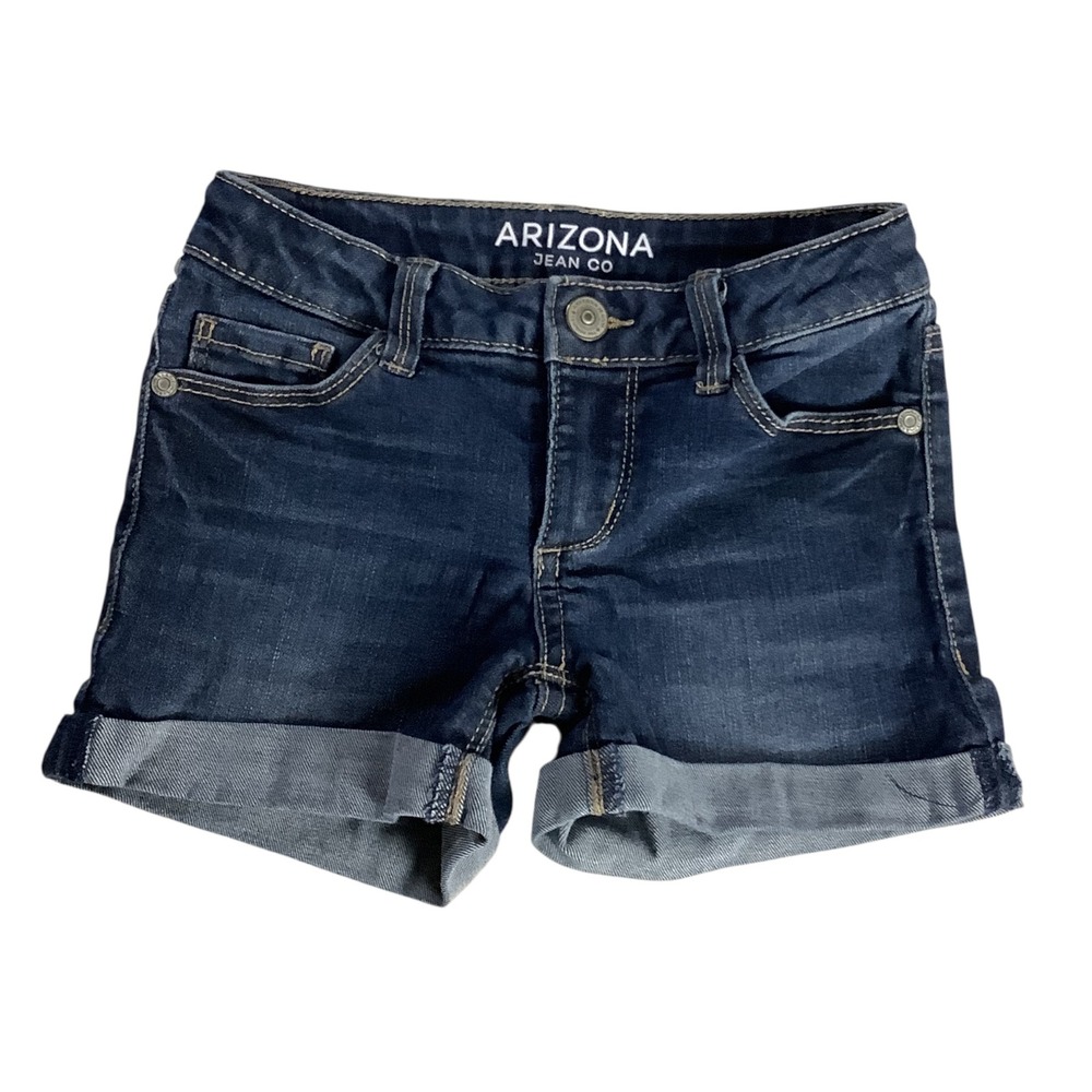 Arizona Jean Co Shortie Girls 6 Blue Denim Cuffed Adjustable Waist Casual Summer